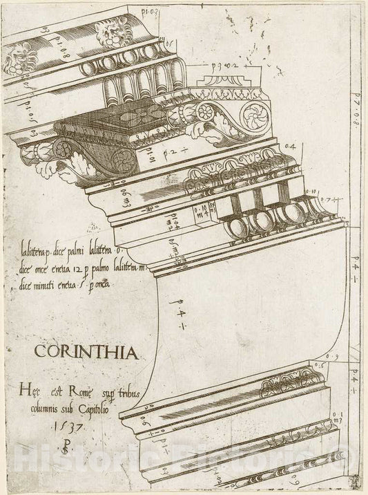 Art Print : Entablature from The Temple of Vespasian, Rome, 1537 - Vintage Wall Art