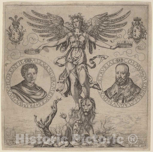 Art Print : Martino Rota, Alexander de Medicis and Cosmo de Medicis - Vintage Wall Art