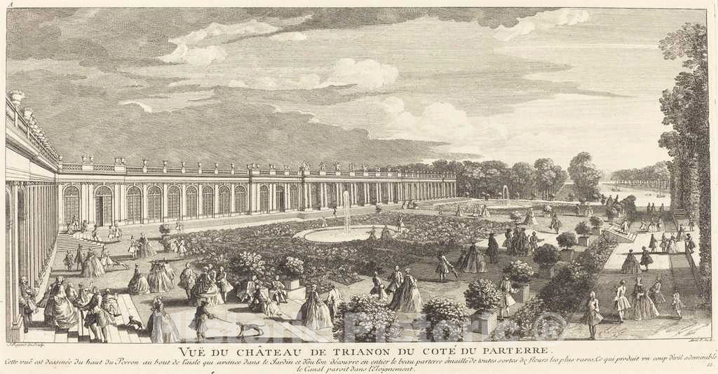 Art Print : Baptiste Rigaud, Vue du Chateau de Trianon du Cote du Parterre - Vintage Wall Art