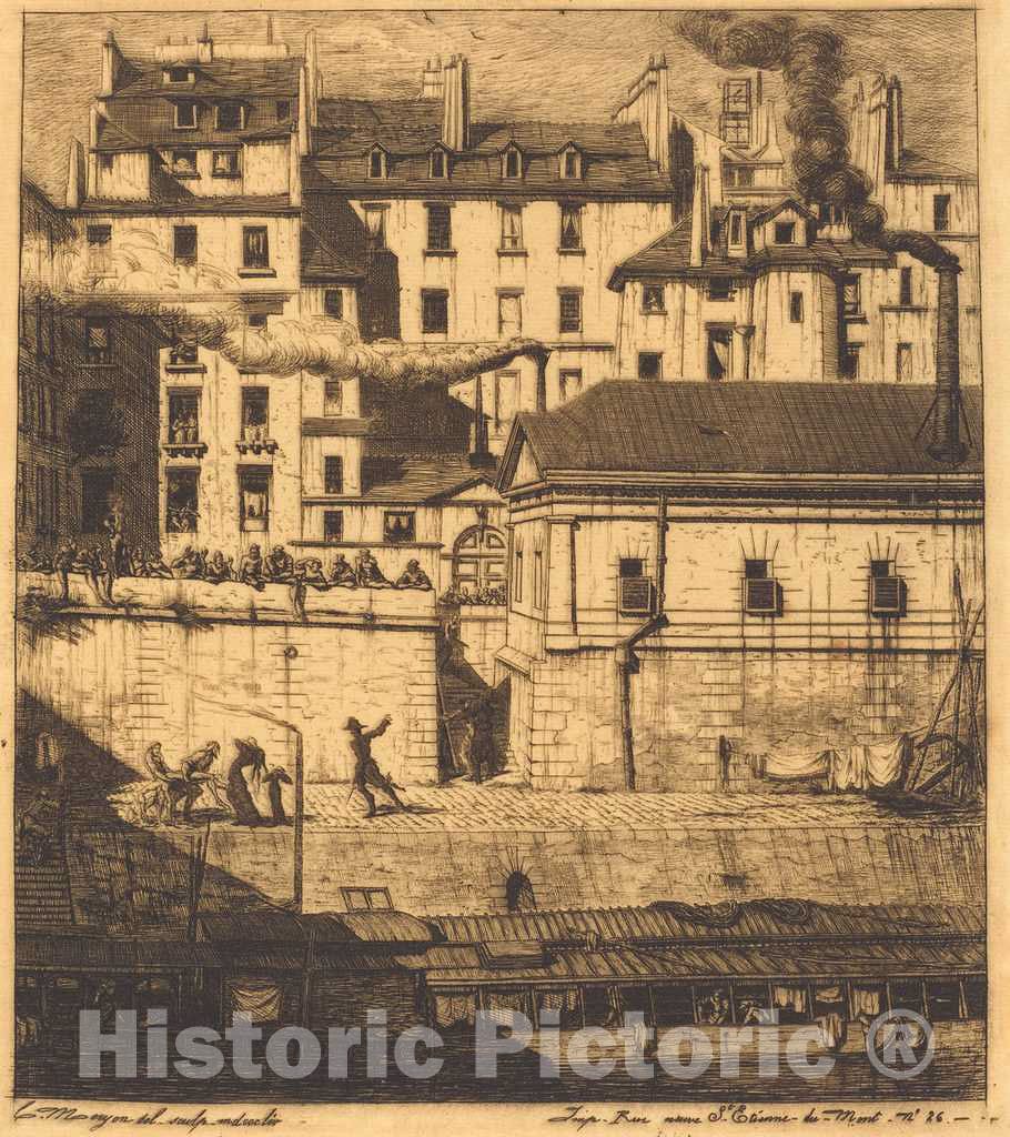 Art Print : Charles Meryon, La Morgue, Paris (The Mortuary), 1854 - Vintage Wall Art