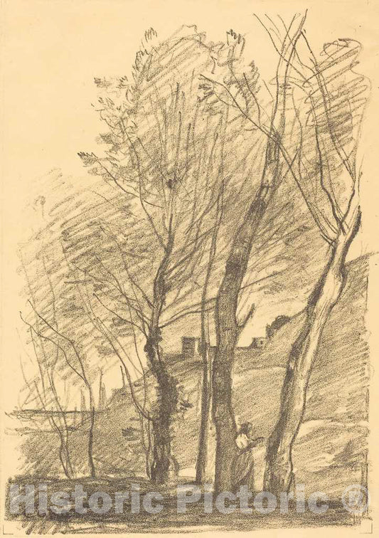 Art Print : Baptiste-Camille Corot, Reading Beneath The Trees (La Lecture Sous les arbres), 1874 - Vintage Wall Art