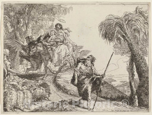 Art Print : Giovanni Domenico Tiepolo, The Flight with Joseph in The Foreground, 1753 - Vintage Wall Art