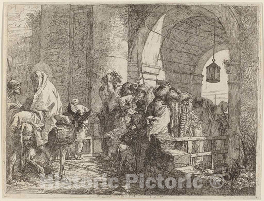 Art Print : Giovanni Domenico Tiepolo, The Holy Family Arriving at a City Gate, 1753 - Vintage Wall Art