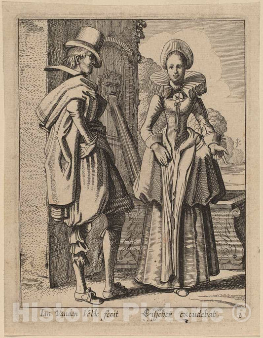 Art Print : Jan Van de Velde II, Two Figures in Costume - Vintage Wall Art