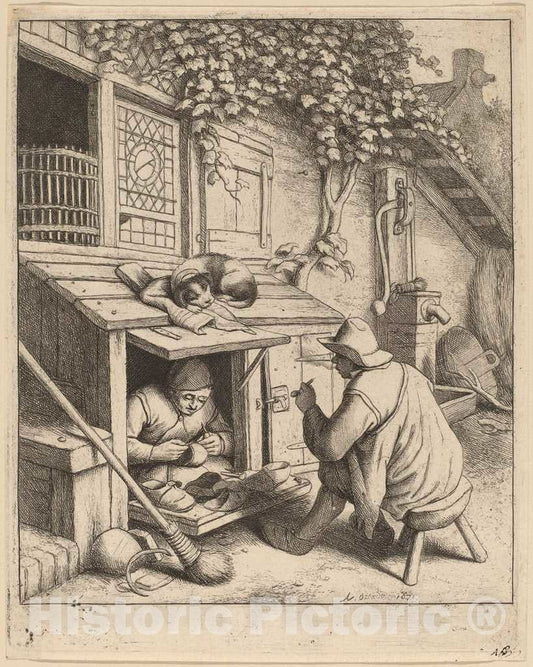 Art Print : Adriaen Van Ostade, Cobbler, 1671 - Vintage Wall Art