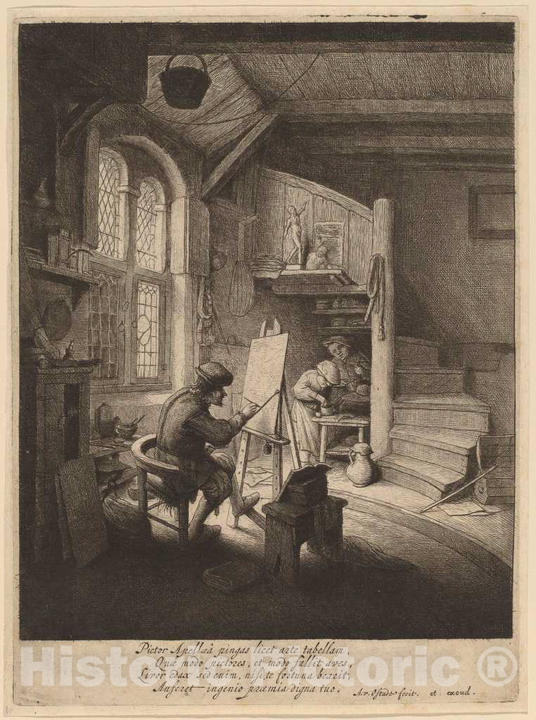 Art Print : Adriaen Van Ostade, Painter in His Studio, 1667 - Vintage Wall Art