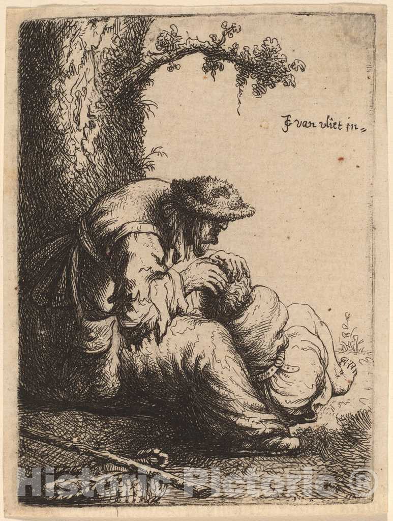 Art Print : Johannes Van Vliet, Beggar Woman Fleaing a Boy, 1632 - Vintage Wall Art