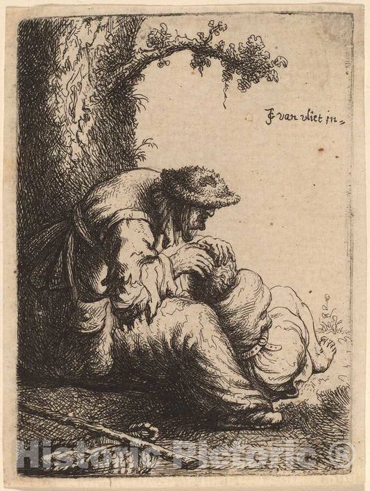 Art Print : Johannes Van Vliet, Beggar Woman Fleaing a Boy, 1632 - Vintage Wall Art