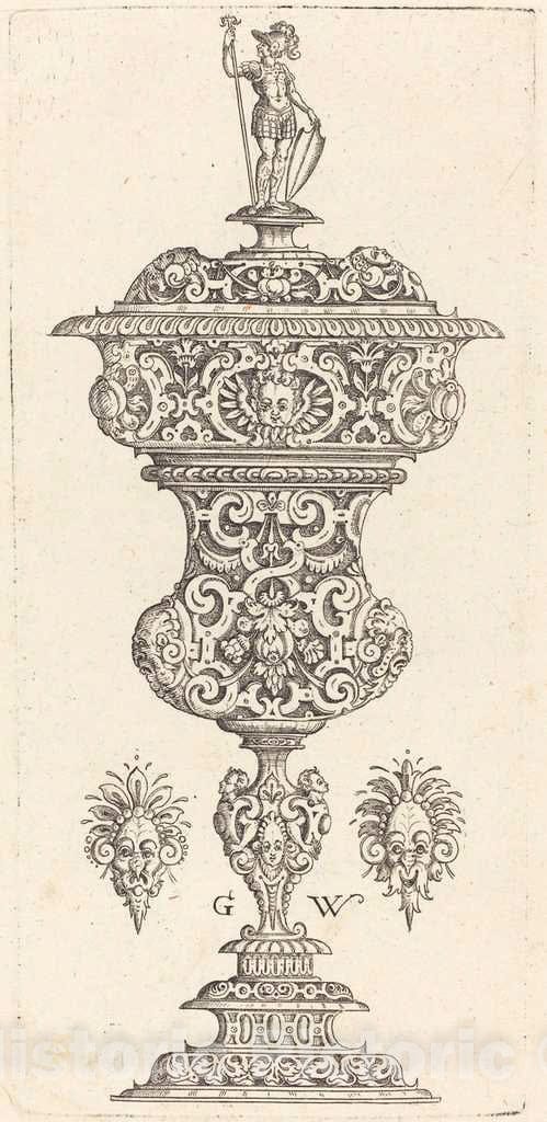 Art Print : Georg Wechter I, Goblet with lid surmounted by a Roman Soldier, 1579 - Vintage Wall Art