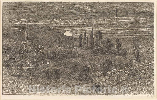 Art Print : Samuel Palmer, The Rising Moon, or an English Pastoral, 1857 - Vintage Wall Art