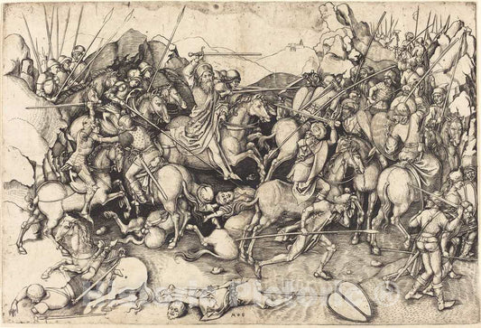 Art Print : Martin Schongauer, The Battle of Saint James at Clavijo, c.1473 - Vintage Wall Art