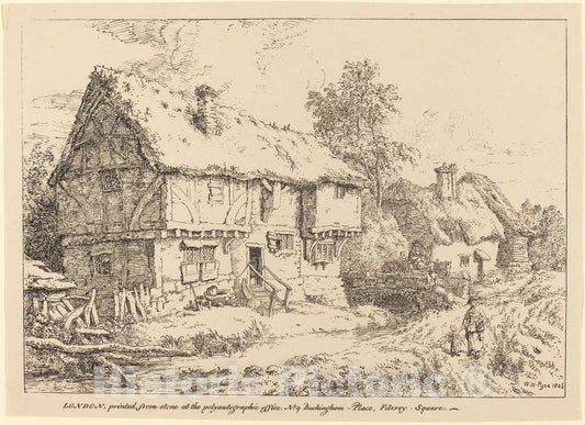 Art Print : William Henry Pyne, Old Cottages, 1806 - Vintage Wall Art