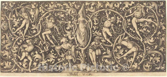 Art Print : Israhel Van Meckenem, Ornament with Morris Dancers, c.1495 - Vintage Wall Art
