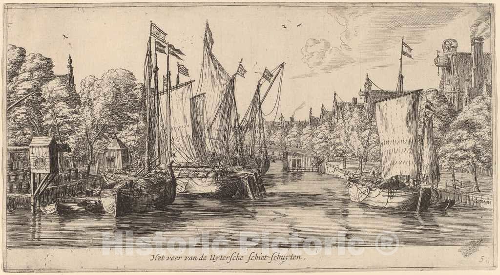Art Print : Reinier Nooms, The Ferry to Utrecht (Het Veer Van der Uytersche schiet-schuyten) - Vintage Wall Art