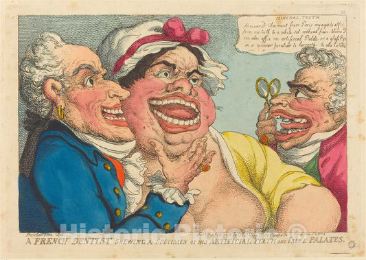 Art Print : Rowlandson, A French Dentist Shewing a Specimen of his Artificial Teeth and False Palates, 1811 - Vintage Wall Art