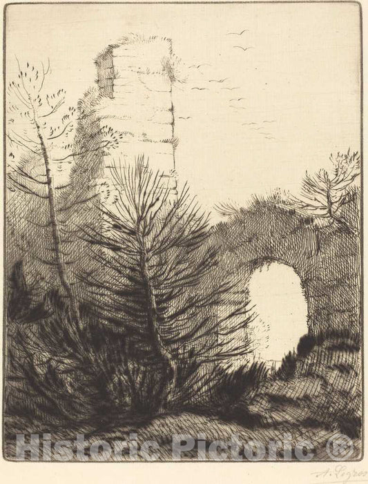 Art Print : Alphonse Legros, Ruins of a Monastery (Les ruines du monastere) - Vintage Wall Art