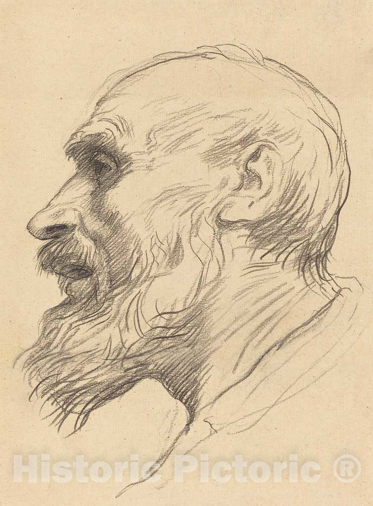 Art Print : Alphonse Legros, Head of an Old Man - Vintage Wall Art