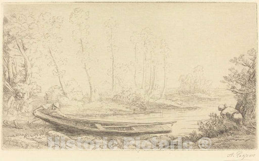 Art Print : Alphonse Legros, Man with a Punt, Figure to The Right (Pecheurs des truites) - Vintage Wall Art