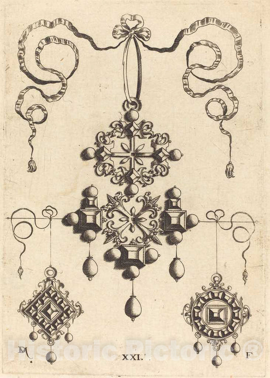 Art Print : Daniel Mignot, Pendant with Wheel at Centre, Surrounded by Four Table-Stones - Vintage Wall Art