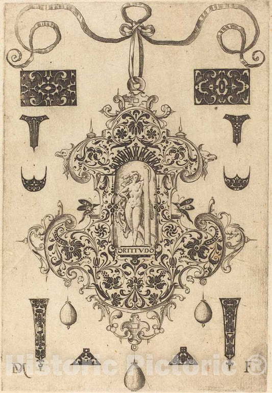 Art Print : Daniel Mignot, Large Pendant, Strength Standing at Centre, 1593 - Vintage Wall Art