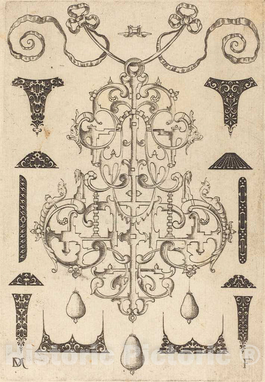 Art Print : Daniel Mignot, Large Pendant, Surrounded by Twelve Small Studs, 1593 - Vintage Wall Art