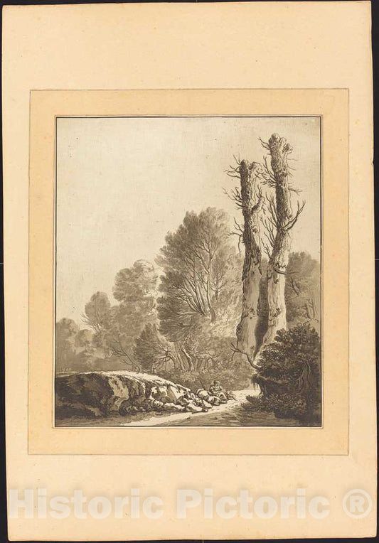 Art Print : Prestel After Saftleven, Wooded Landscape, 1782 - Vintage Wall Art