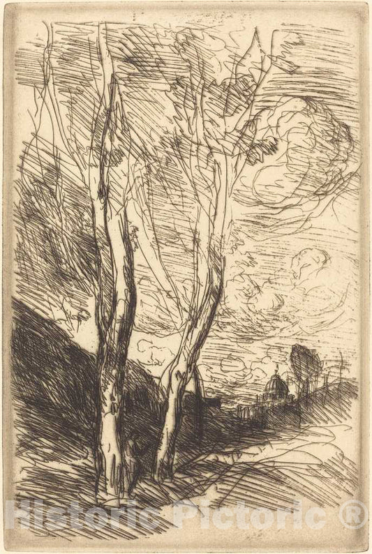 Art Print : Baptiste-Camille Corot, The Cathedral of Florence (Le Dome florentin), c.1870 - Vintage Wall Art