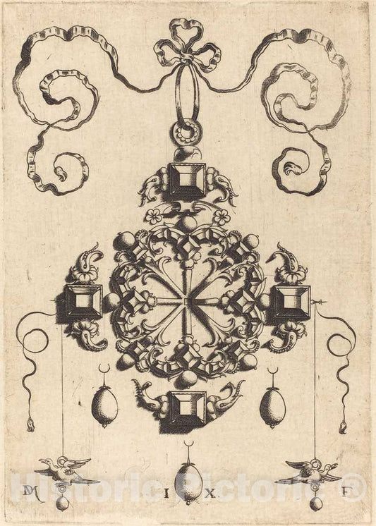 Art Print : Daniel Mignot, Large Pendant in The Form of a Wheel - Vintage Wall Art