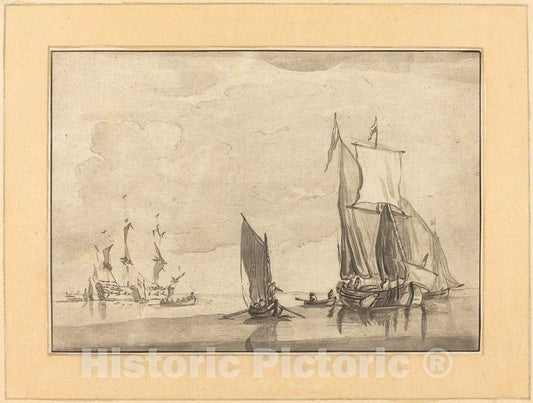 Art Print : Prestel After Van de Velde, Seascape, 1782 - Vintage Wall Art