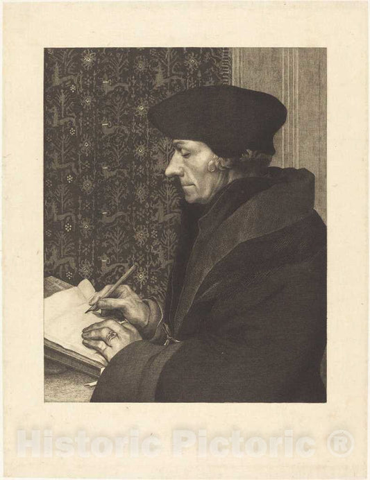 Art Print : Bracquemond After Hans Holbein The Younger, Erasmus, 1863 - Vintage Wall Art