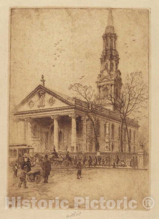 Art Print : Charles Frederick William Mielatz, St. Paul's, Broadway, N.Y, 1906 - Vintage Wall Art