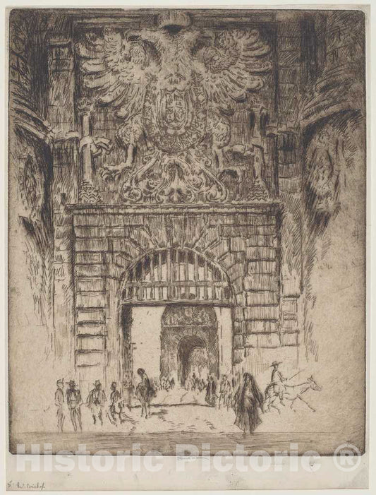 Art Print : Joseph Pennell, Puerta Visagara, Gate of Madrid, Toledo, 1904 - Vintage Wall Art