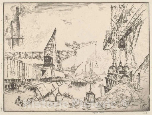 Art Print : Joseph Pennell, Cranes at Duisburg, 1910 - Vintage Wall Art