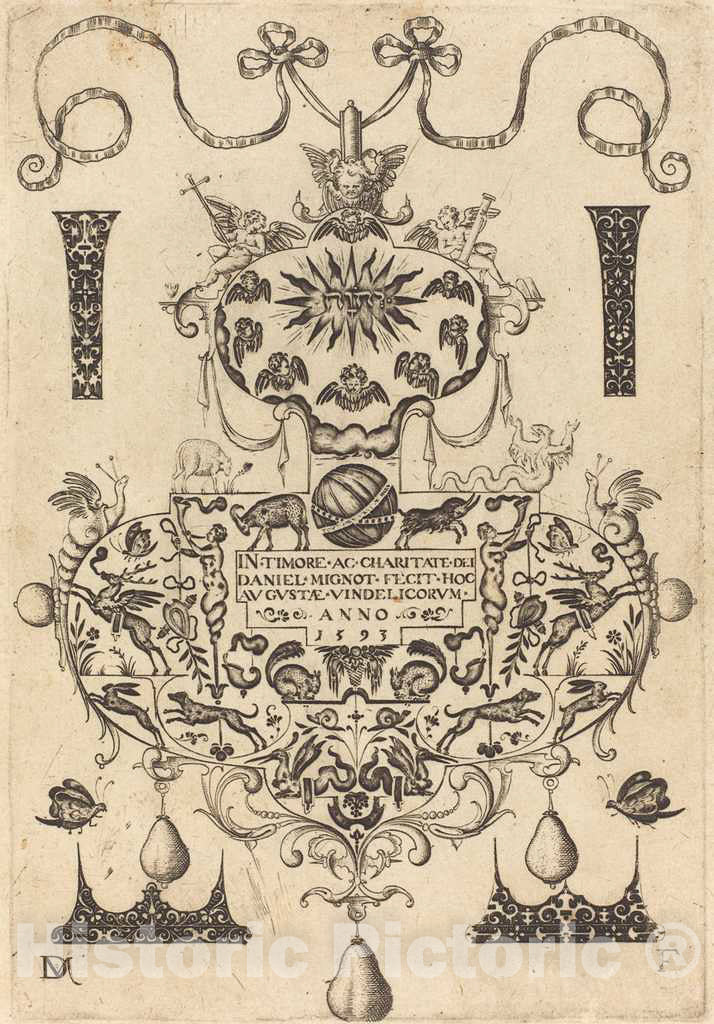 Art Print : Daniel Mignot, Title Page: Large Pendant, 1593 - Vintage Wall Art