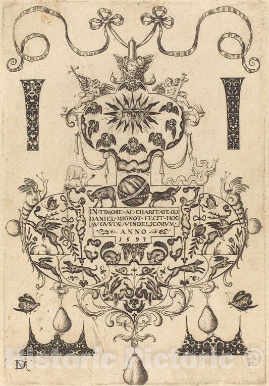 Art Print : Daniel Mignot, Title Page: Large Pendant, 1593 - Vintage Wall Art