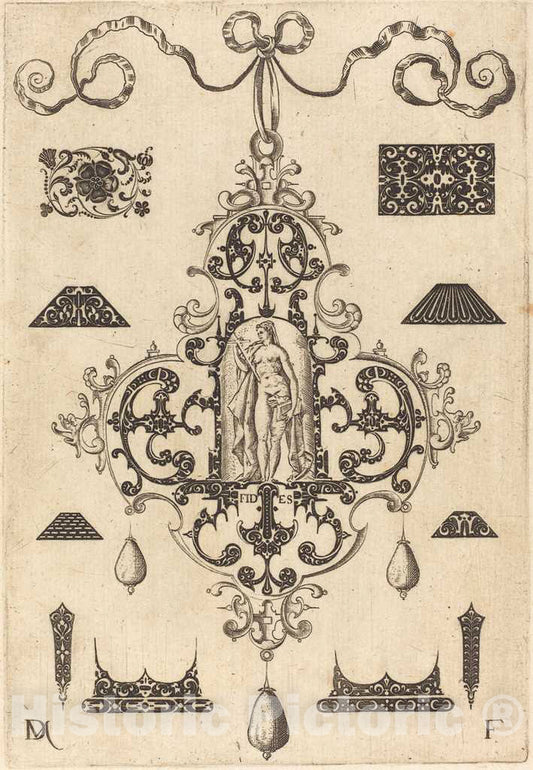 Art Print : Daniel Mignot, Large Pendant, Faith Standing at Centre, 1593 - Vintage Wall Art