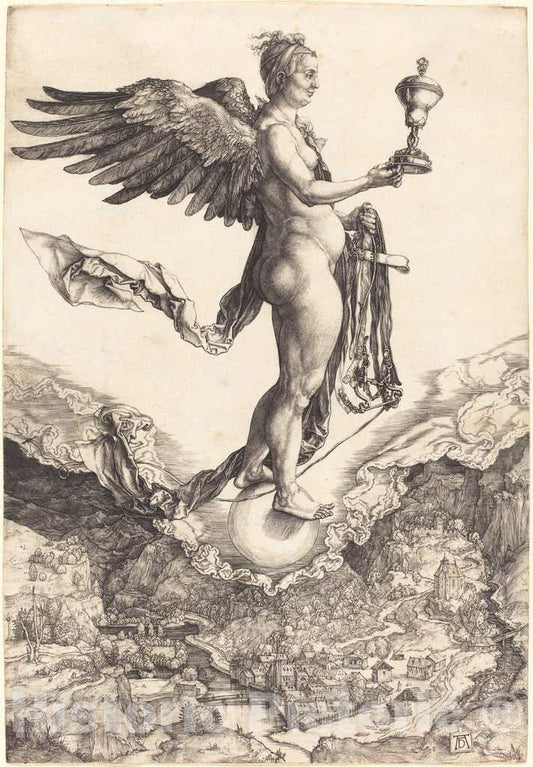 Art Print : Albrecht DÃ¼rer, Nemesis (The Great Fortune), c.1502 - Vintage Wall Art