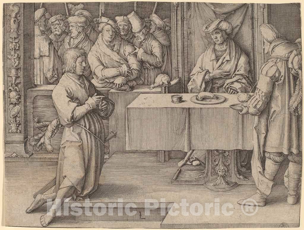 Art Print : Lucas Van Leyden, Joseph Interprets The Dreams of The Pharaoh, 1512 - Vintage Wall Art