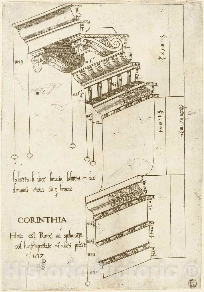 Art Print : Entablature from The Basilica Ulpia, Rome, 1537 - Vintage Wall Art