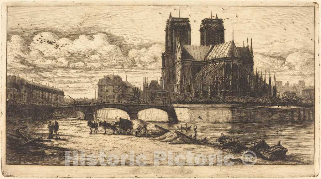Art Print : Charles Meryon, L'abside de Notre-Dame de Paris (The Apsis ofthe Cathedral of Notre Dame, Paris), 1854 - Vintage Wall Art