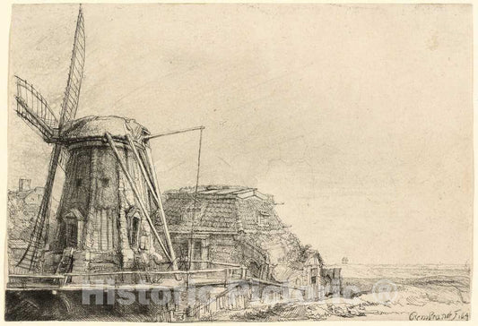 Art Print : Rembrandt, The Windmill, 1641 - Vintage Wall Art