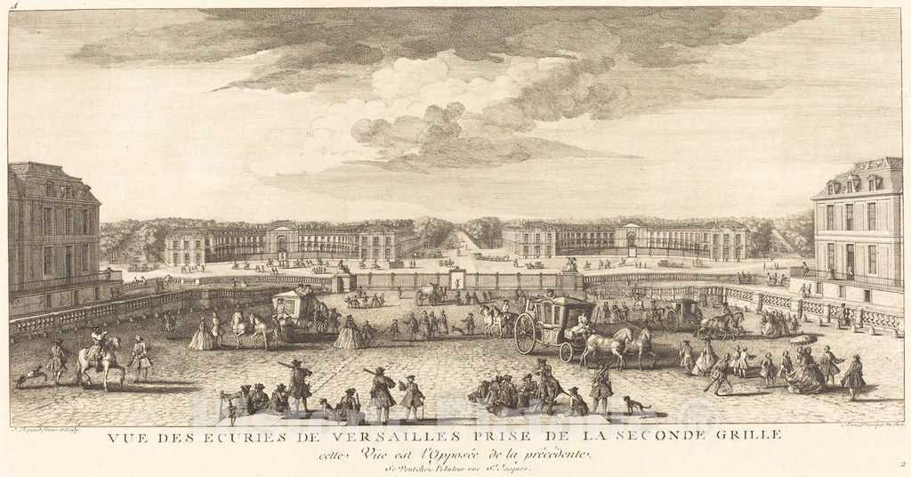 Art Print : Baptiste Rigaud, Vue des Ecuries de Versailles Prise de la Seconde Grille - Vintage Wall Art