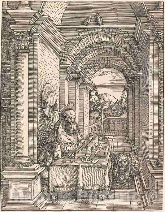 Art Print : Hans Springinklee, Saint Jerome Writing, 1522 - Vintage Wall Art