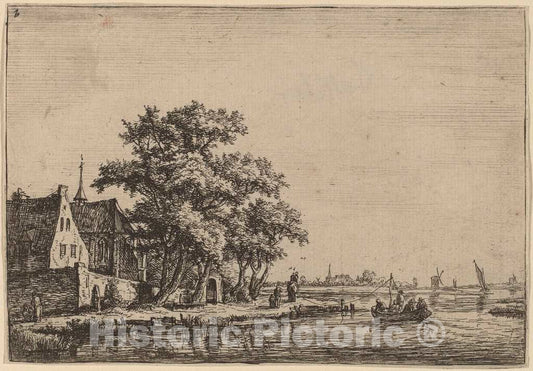 Art Print : Anthonie Waterloo, Churchyard at The Waterside - Vintage Wall Art