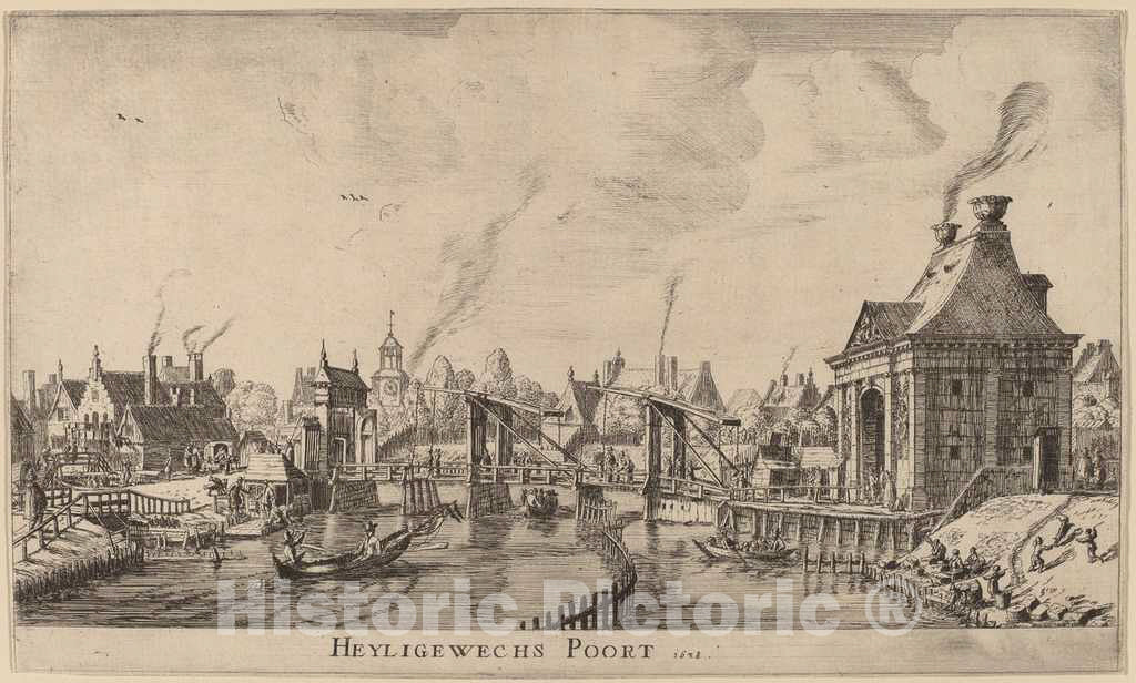 Art Print : Reinier Nooms, Heyligeweg Gate (Heyligewechs Poort), 1638 - Vintage Wall Art