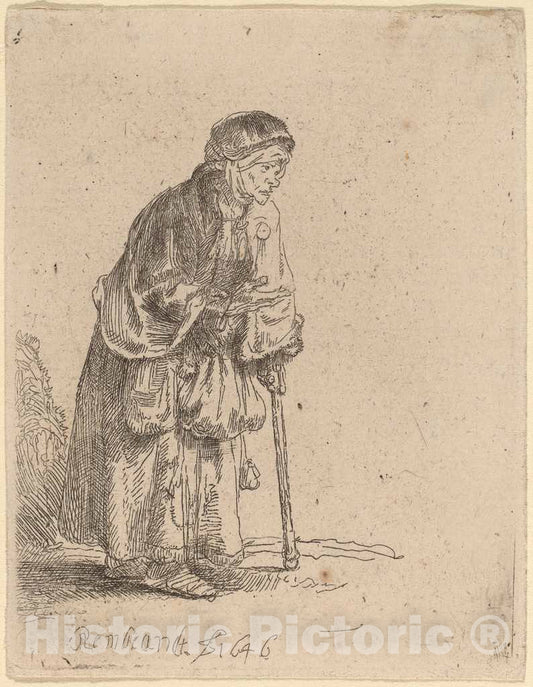 Art Print : Rembrandt, Beggar Woman Leaning on a Stick, 1646 - Vintage Wall Art