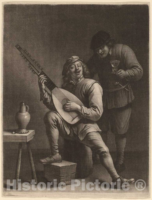 Art Print : Vaillant After Teniers The Younger, The Lute Player and The Drinker - Vintage Wall Art