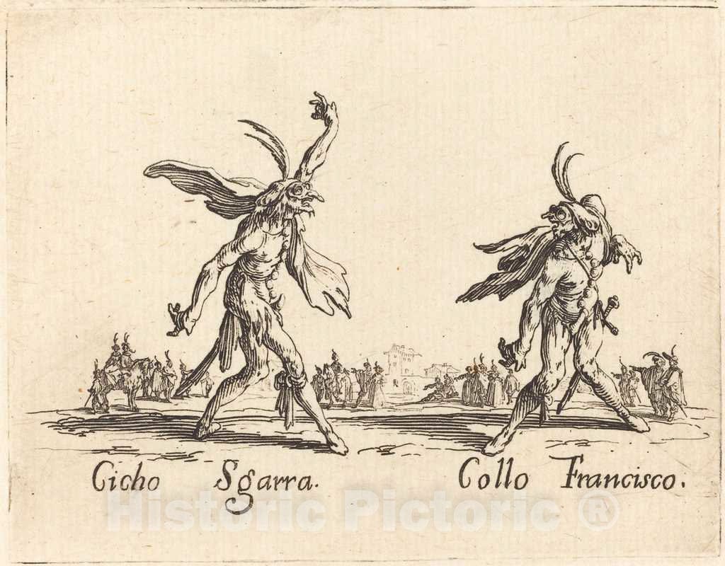Art Print : Jacques Callot, Cicho Sgarra and Collo Francisco, c. 1622 - Vintage Wall Art