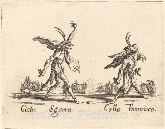 Art Print : Jacques Callot, Cicho Sgarra and Collo Francisco, c. 1622 - Vintage Wall Art