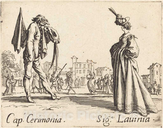 Art Print : Jacques Callot, Cap. Cerimonia and Siga. Lavinia, c. 1622 - Vintage Wall Art